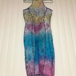 EUC Vintage R/S Sleeveless Denim Tie Dye Fitted Dress
